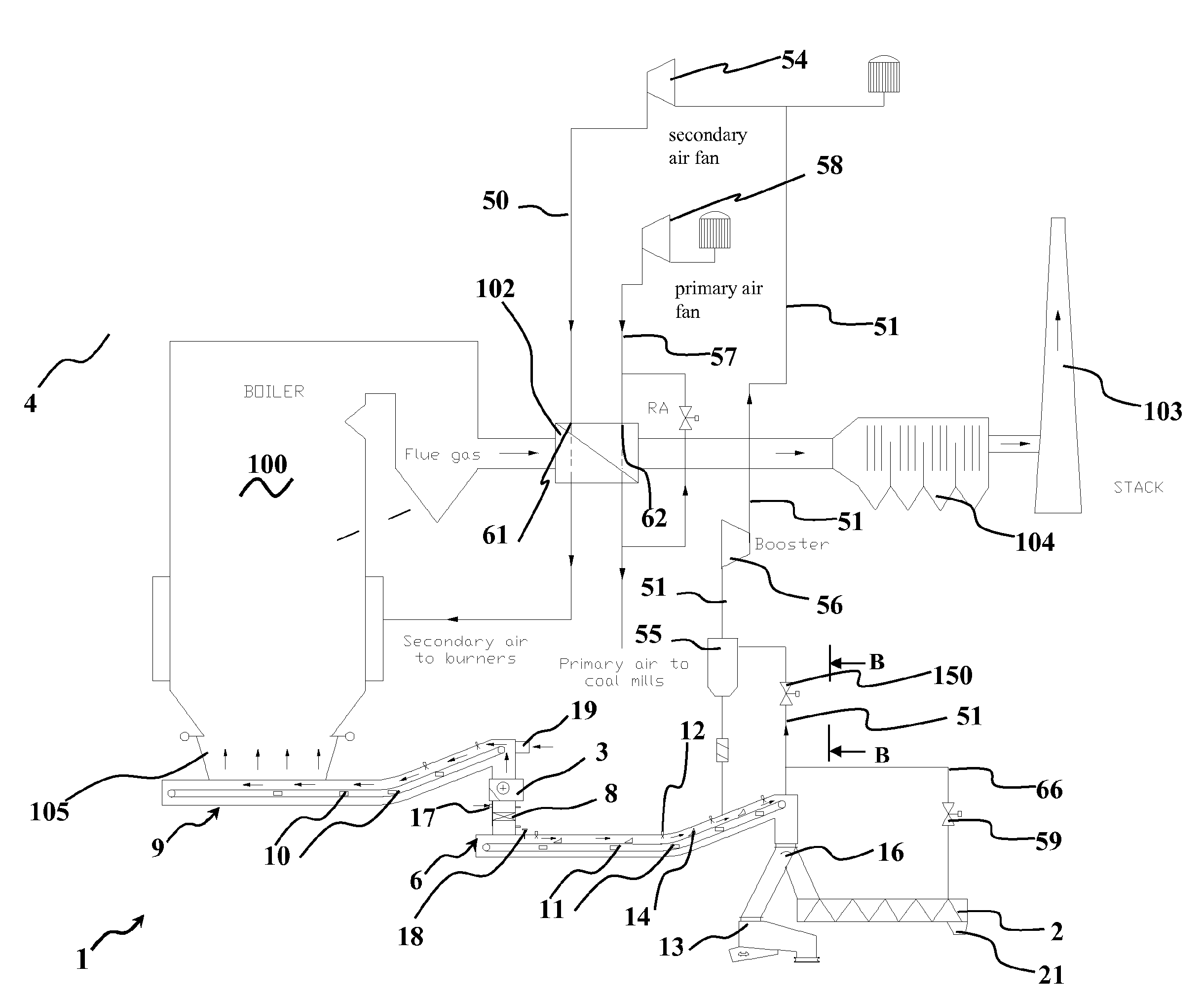 Extracting and cooling system for large flows of heavy ashes with efficiency increase