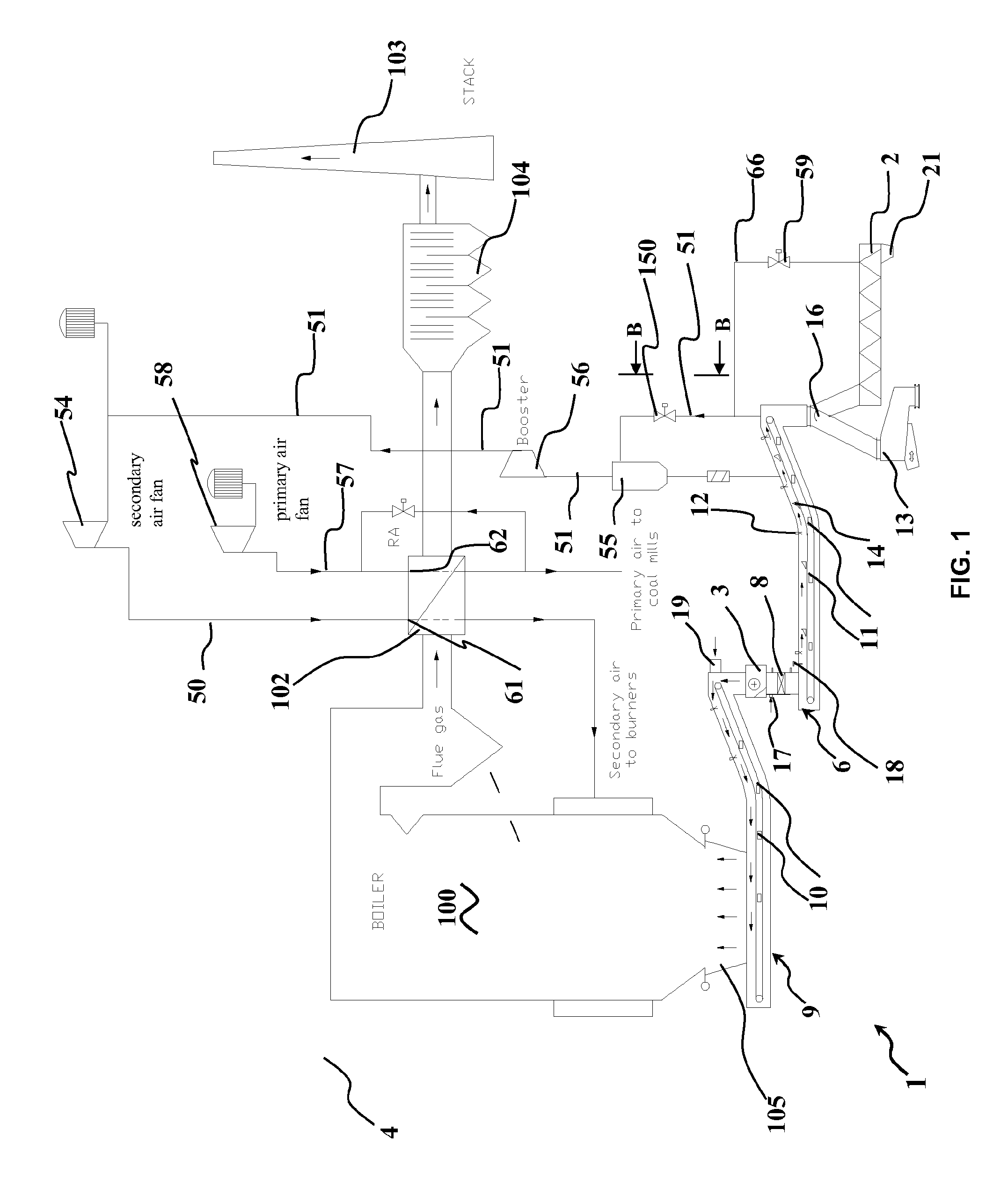 Extracting and cooling system for large flows of heavy ashes with efficiency increase