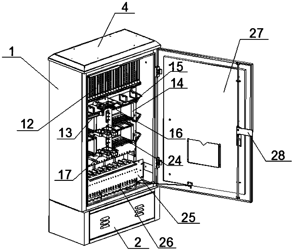 Large-capacity optical cable cross-connecting cabinet capable of longitudinally expanding without disassembling