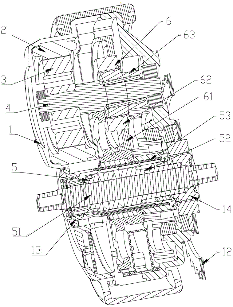 Two-shaft three-stage deceleration middle torque transmission system