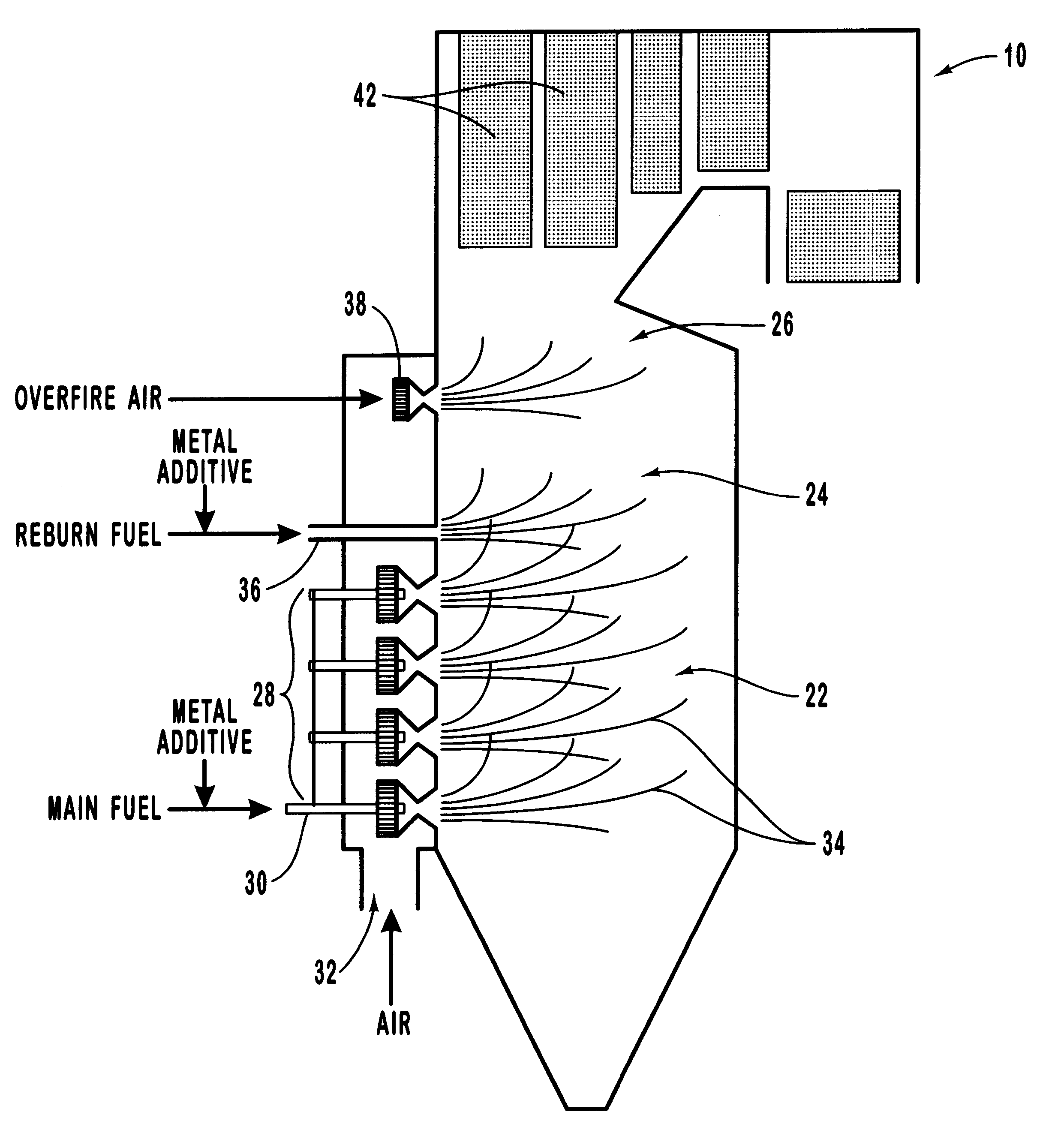 Method for reducing NOX in combustion flue gas using metal-containing additives