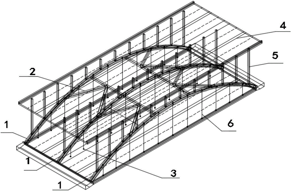 Pull-down deck type double-layer arch bridge