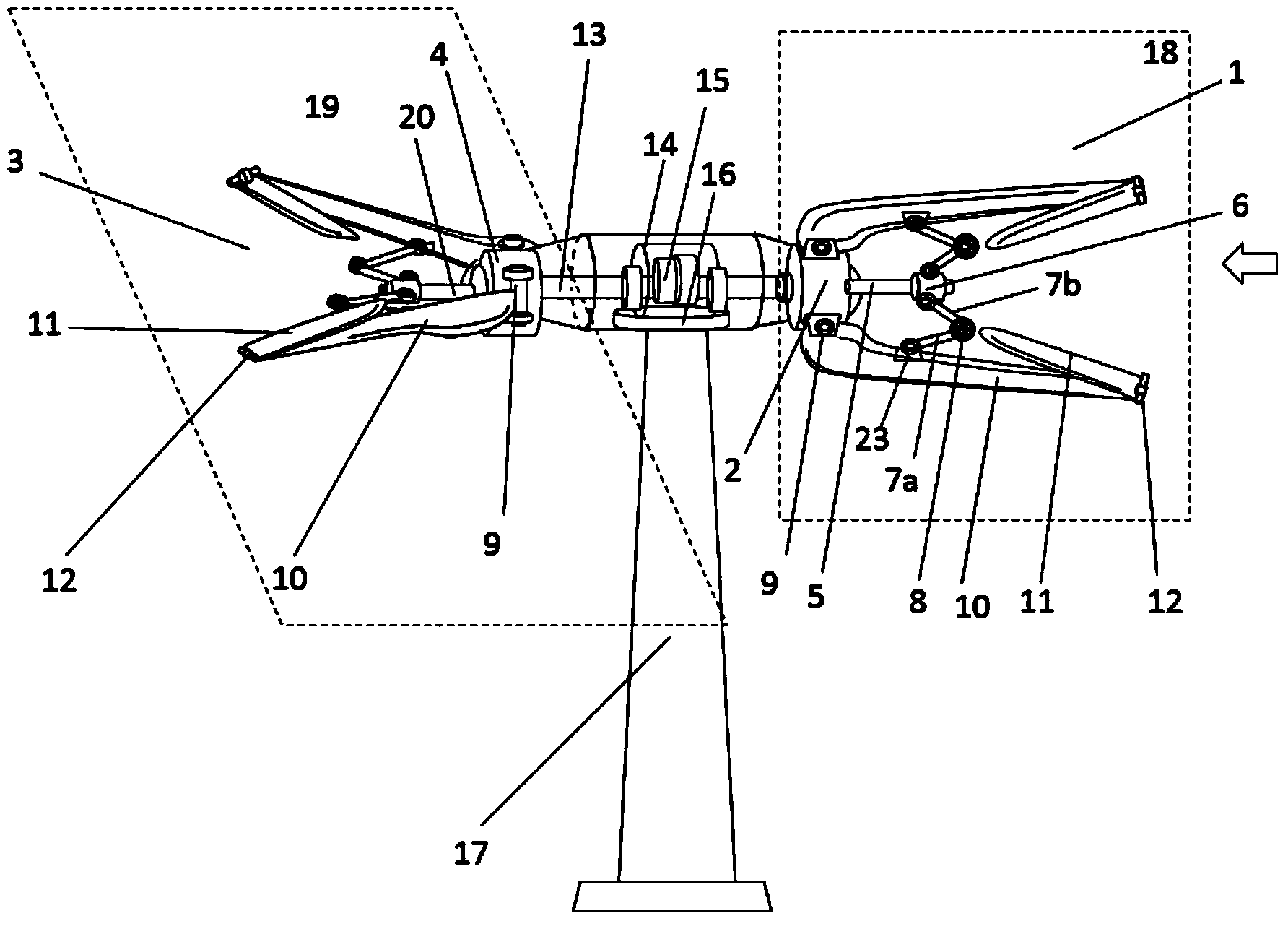 Foldable dual-row coaxial-blade wind driven generator device