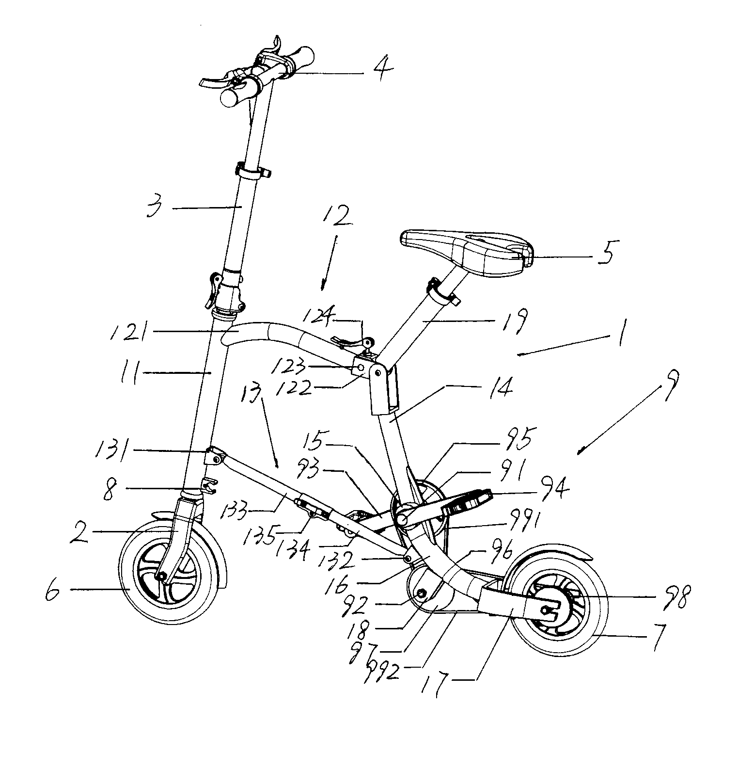 Folding and pushable type portable bicycle