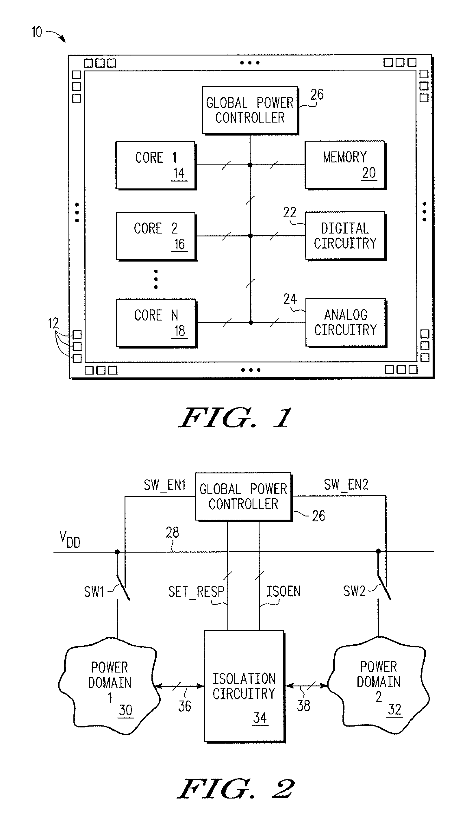 Management of power domains in an integrated circuit