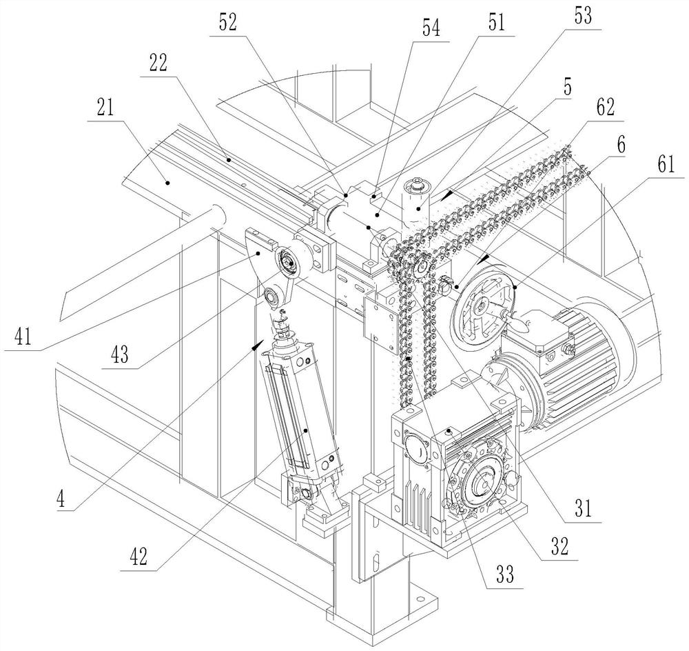 Material overturning and conveying device of short material sawing and drilling all-in-one machine