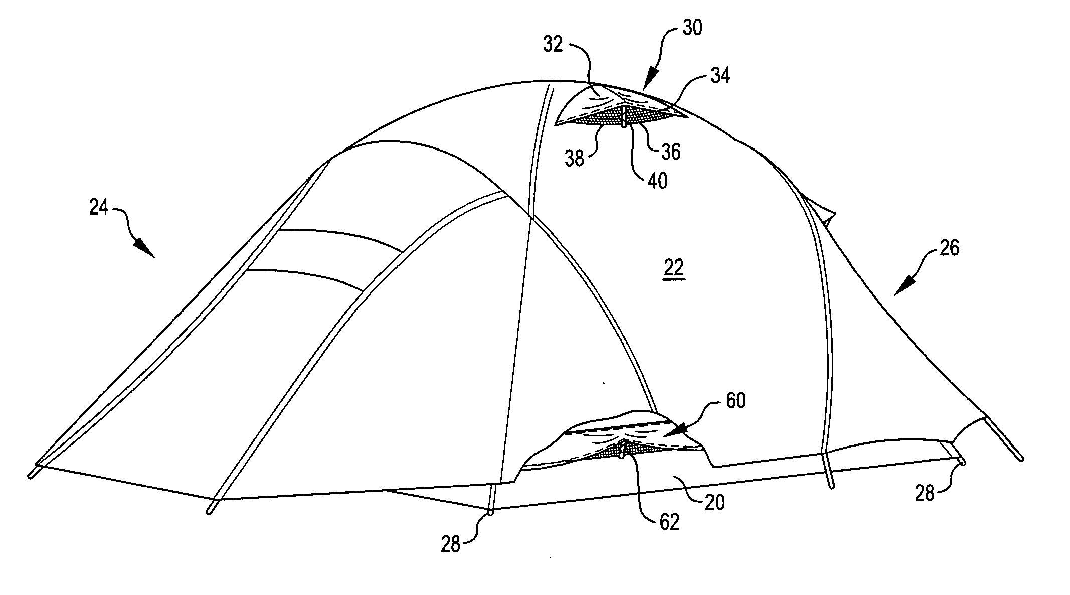 Vent stay for a canopy or tent