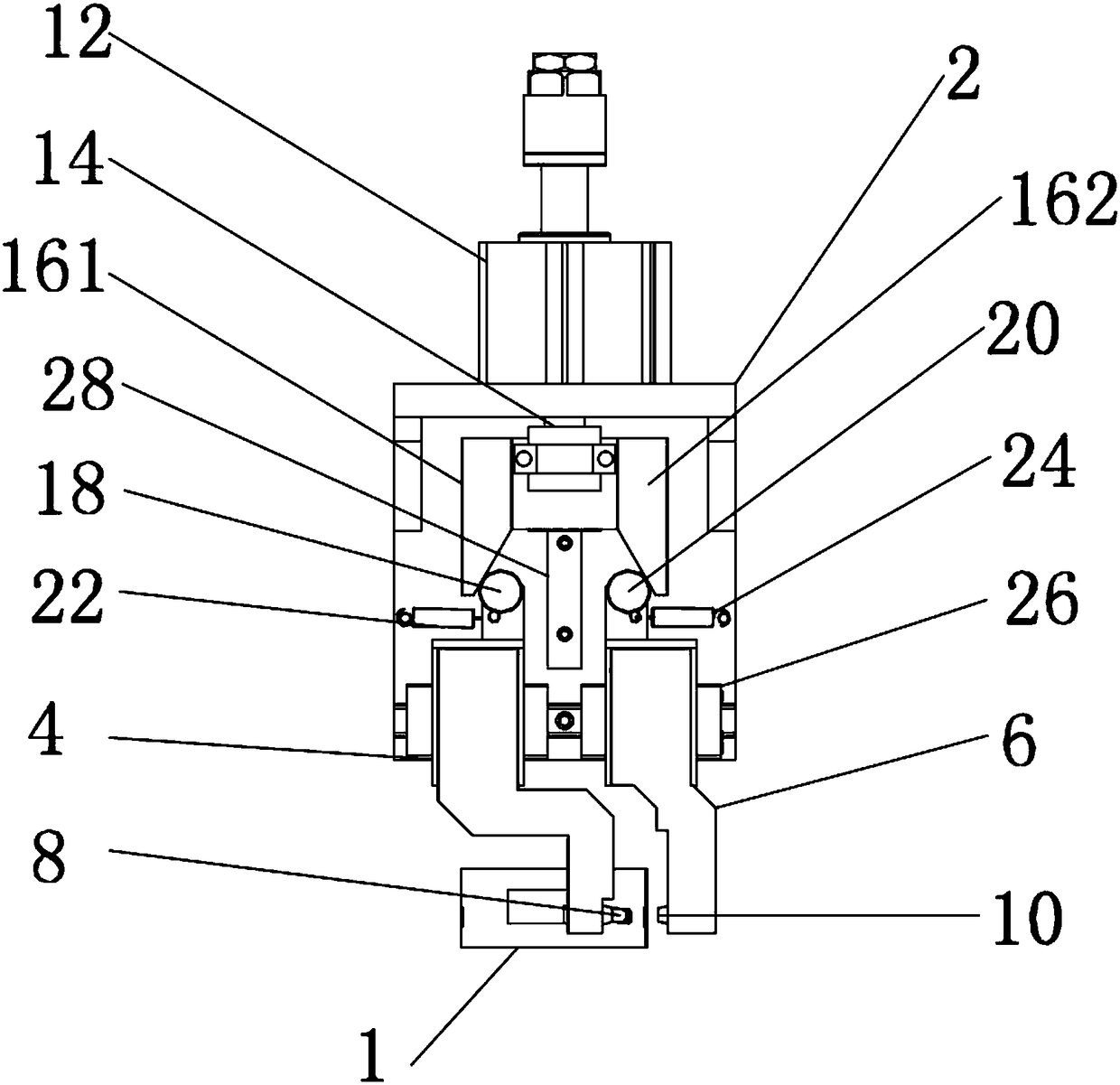 A horizontal spot welding device for welding the end of a bracket lamp