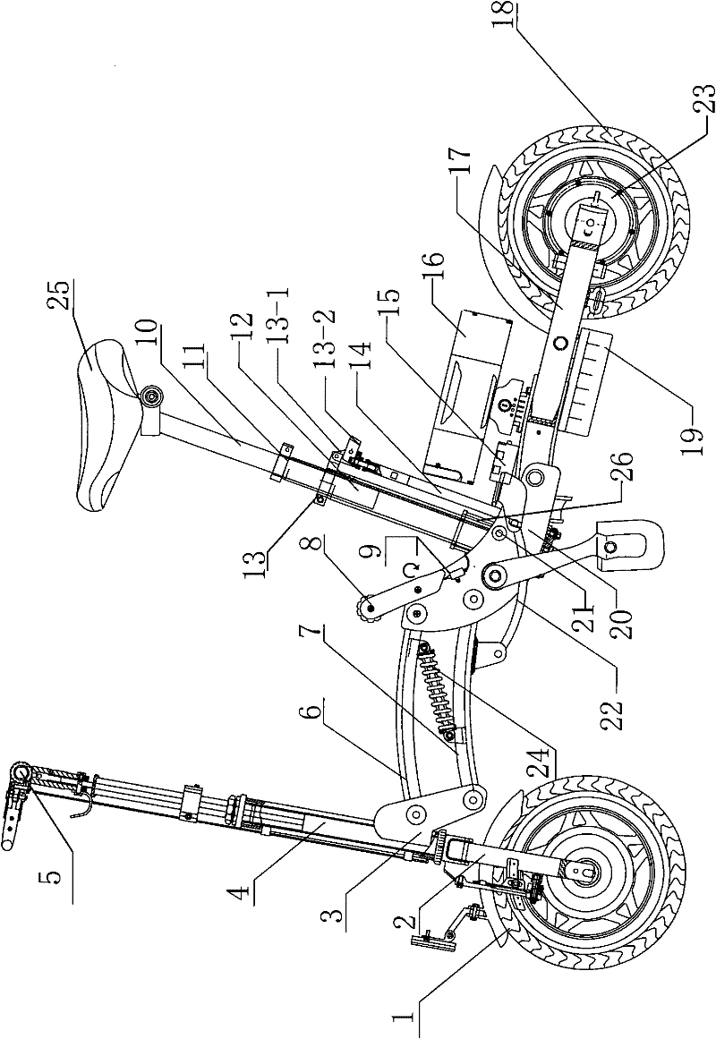 Thrust mechanism of supporting tube of semi-automatic folding moped