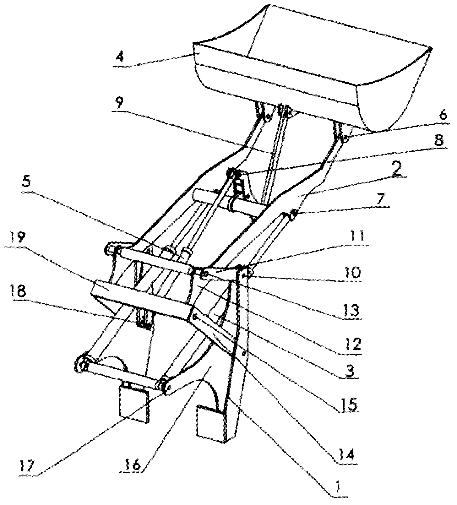 Vertical lifting and unloading working device of loader
