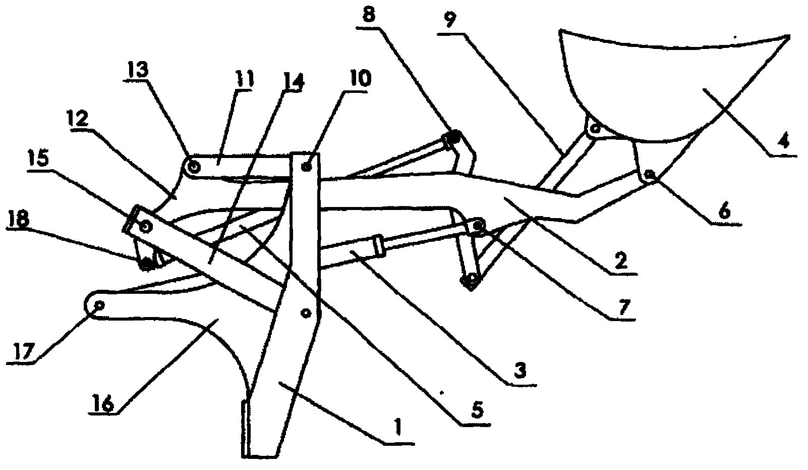 Vertical lifting and unloading working device of loader