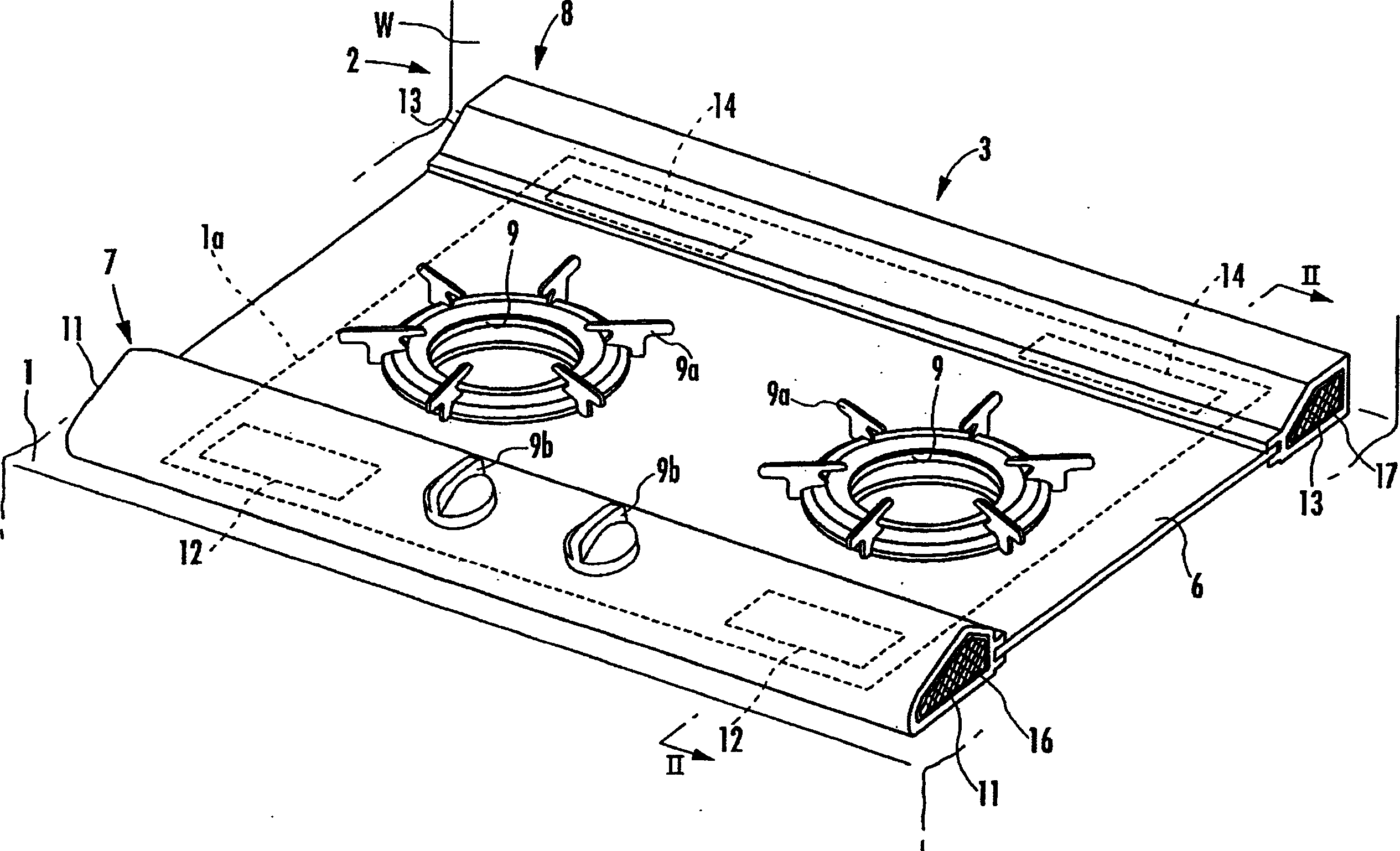 Glass top plate for drop-in type cooking stove