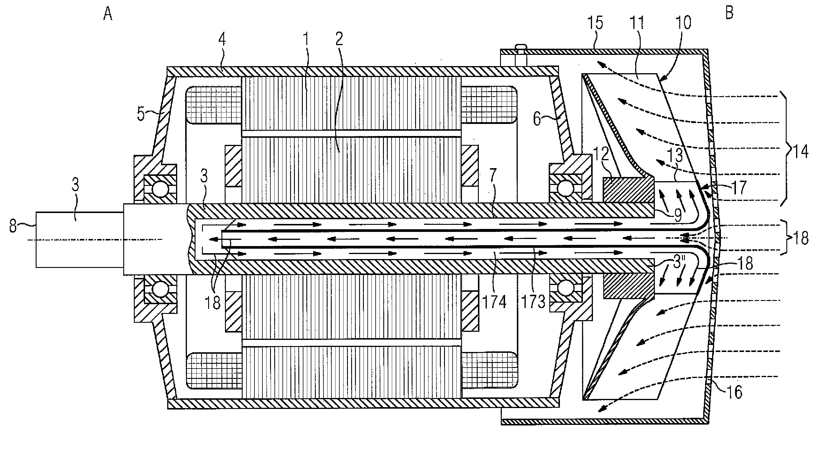 Electric machine with rotor interior ventilation