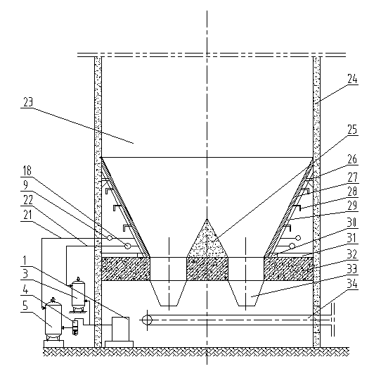Unblocking device for cylindrical flat-bottom-shaped reinforced concretebunker