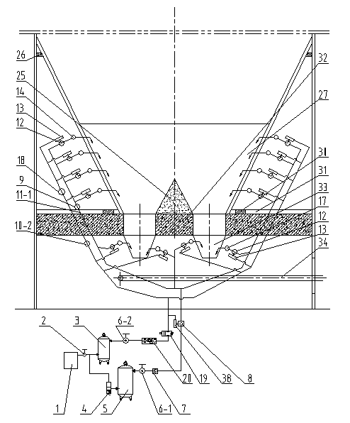 Unblocking device for cylindrical flat-bottom-shaped reinforced concretebunker
