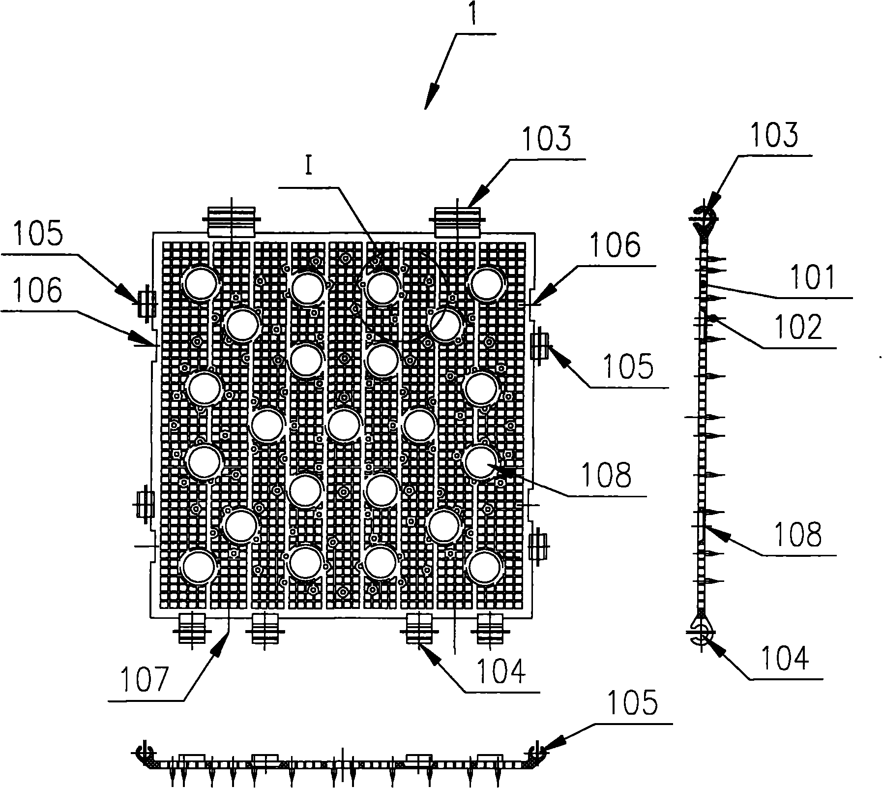 Needle curtain sheet and seaweed or vegetable cake making device provided with same