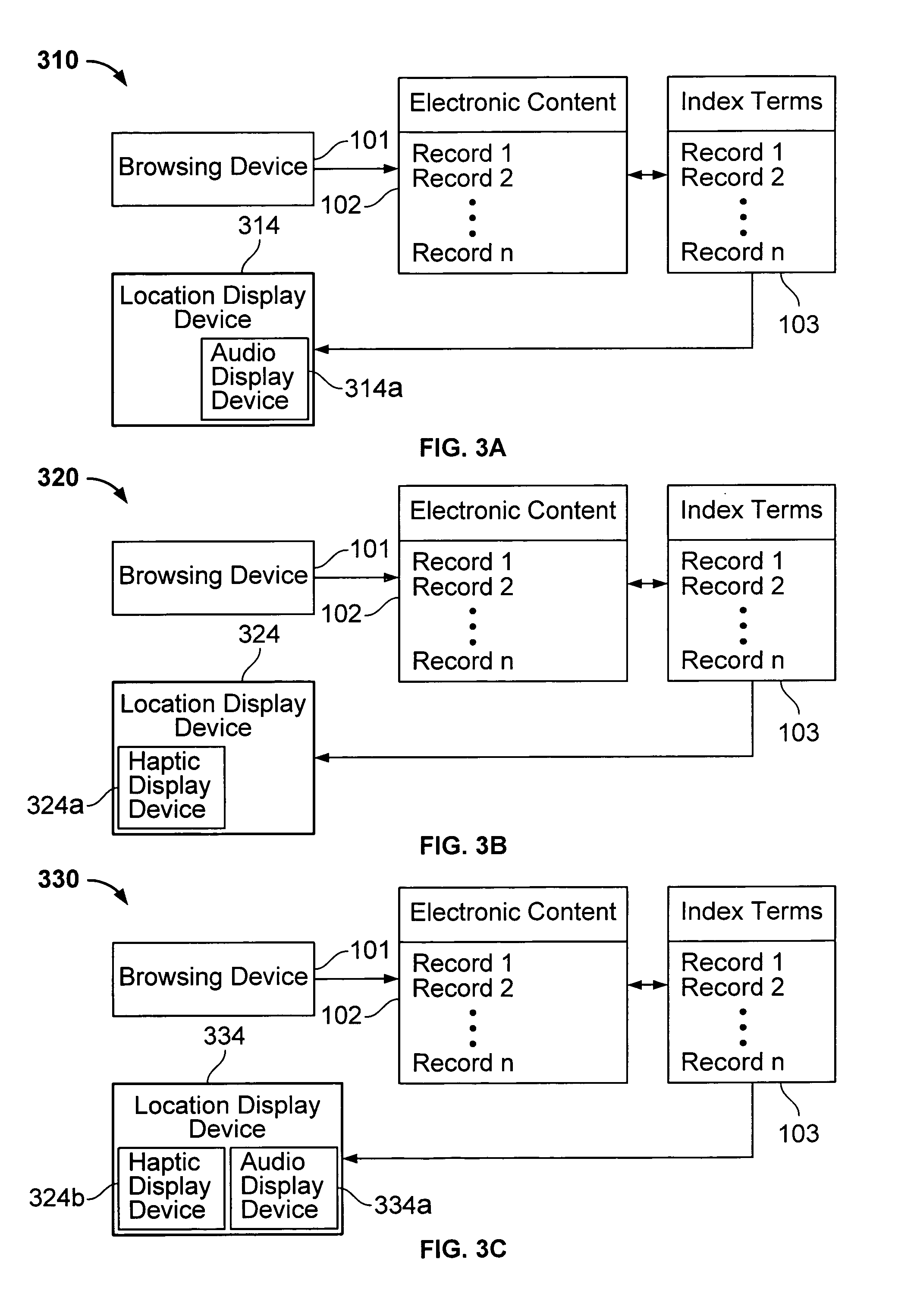 Interface including non-visual display for use in browsing an indexed collection of electronic content