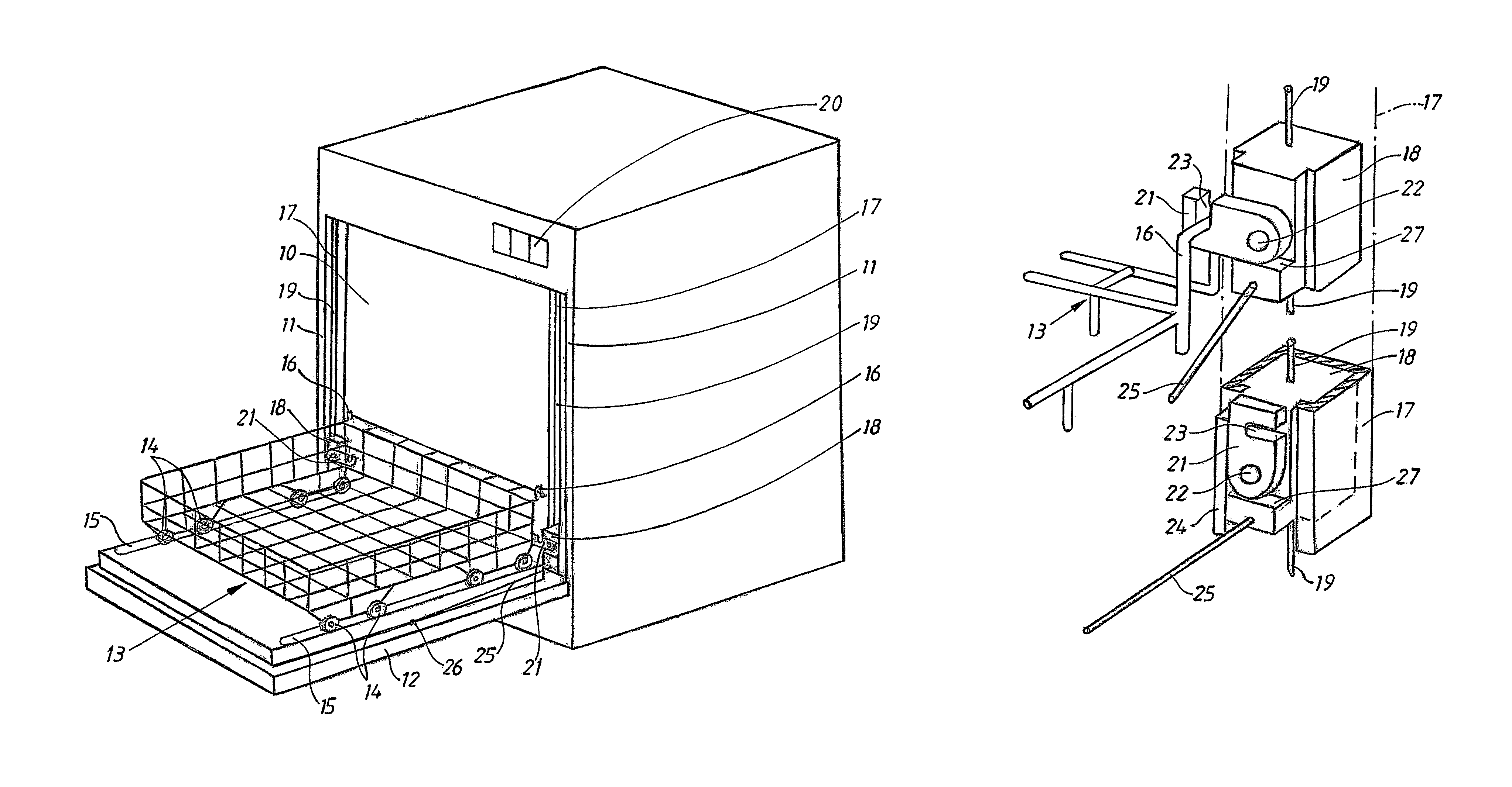Basket lifting arrangement for a dishwasher