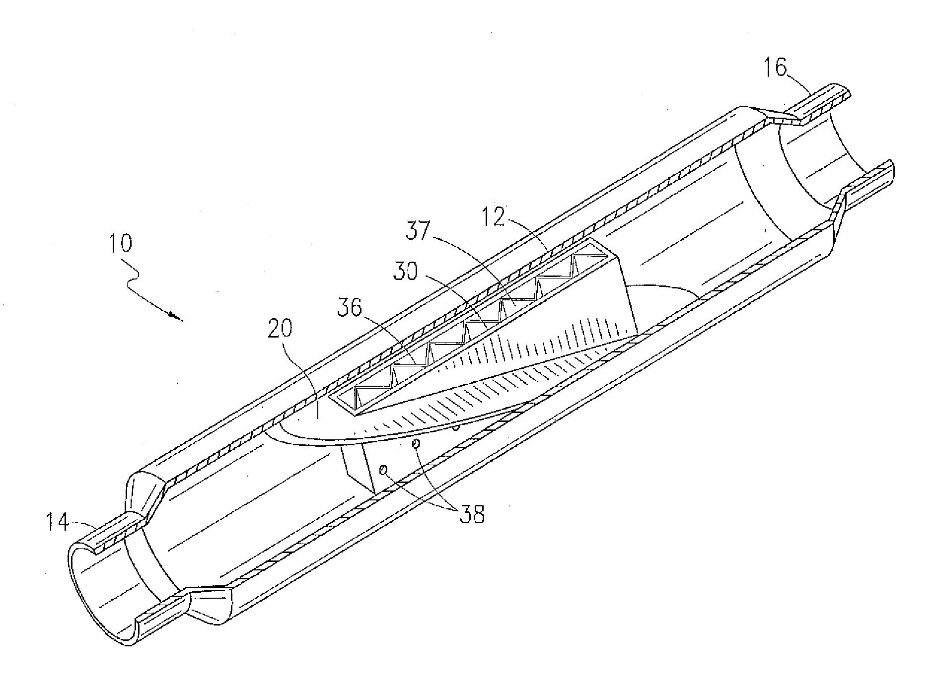 Marine muffler with angularly disposed internal baffle