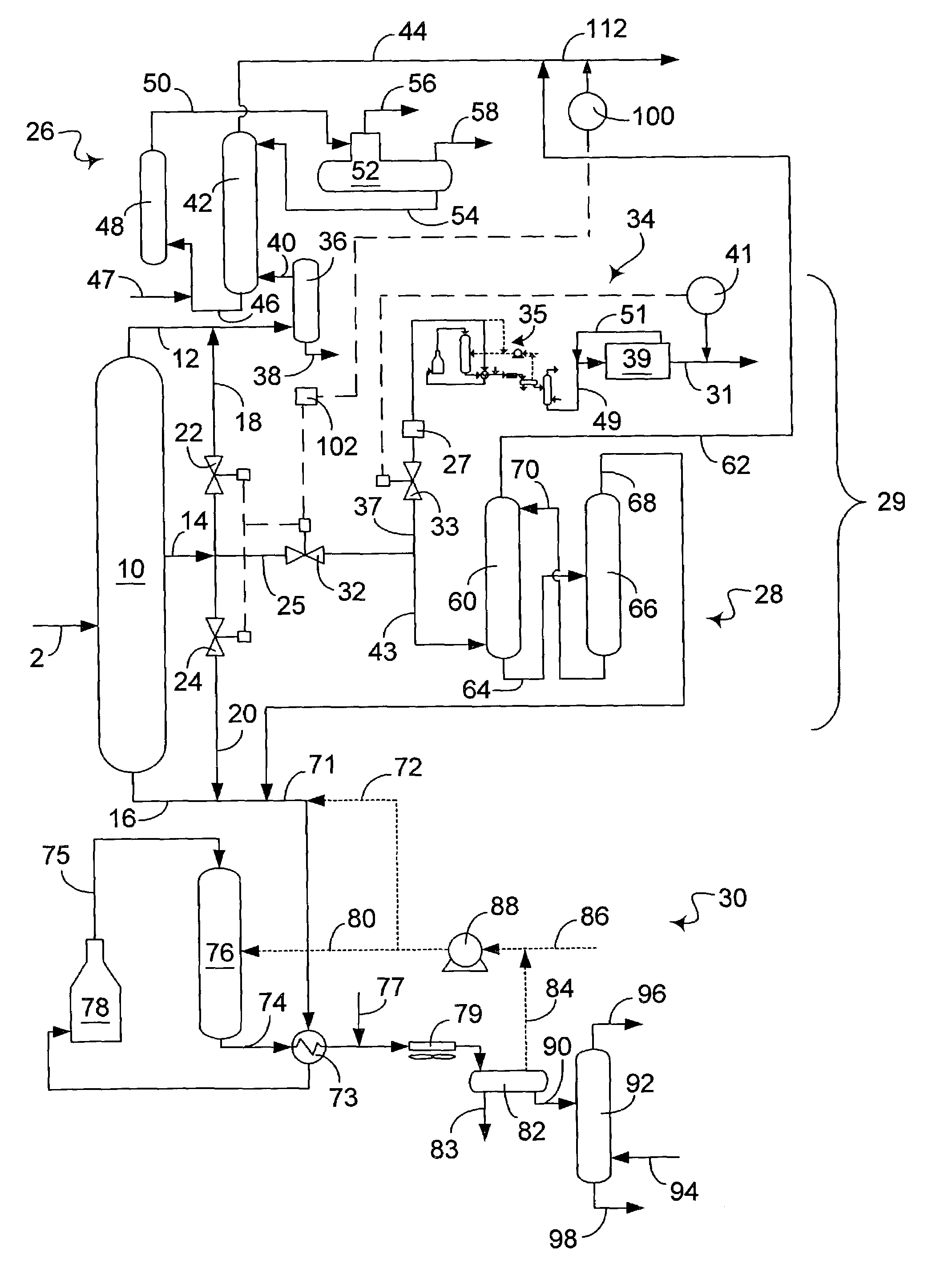 Process and apparatus for removing sulfur from hydrocarbons
