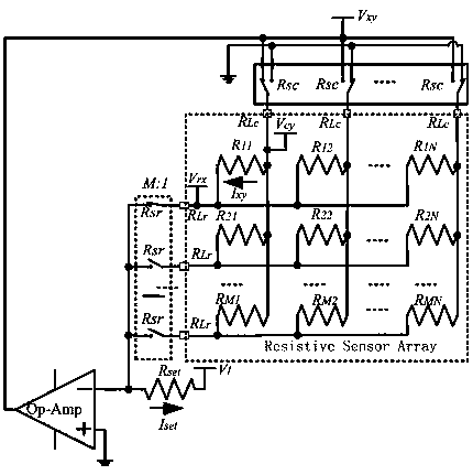 Resistive sensor array test circuit based on two-wire equal-potential method
