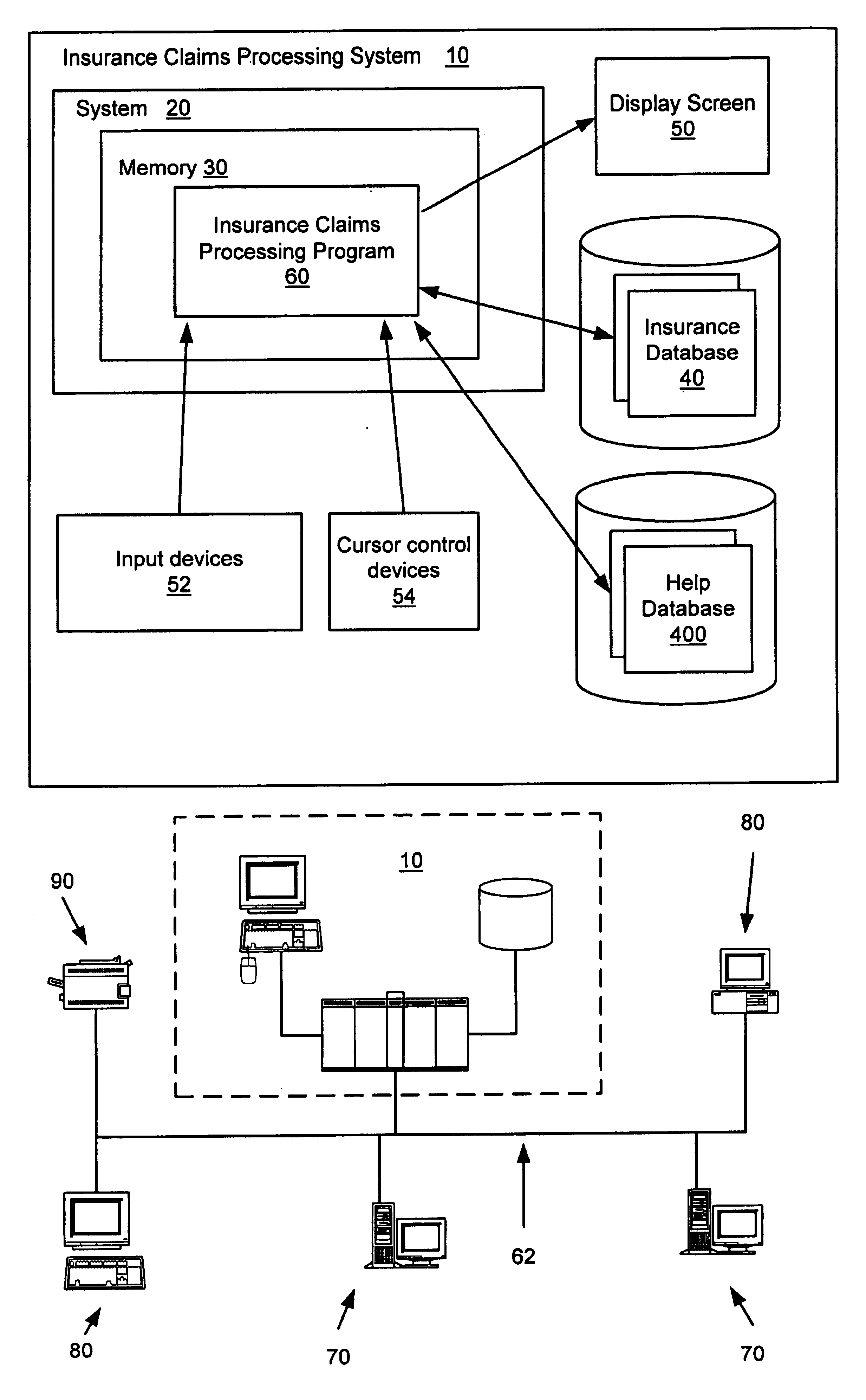 Graphical user interface with a hide/show feature for a reference system in an insurance claims processing system