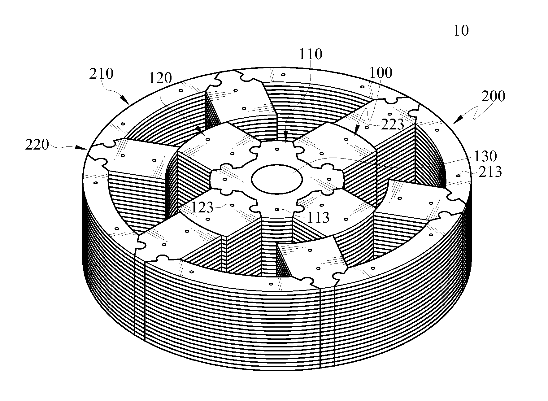 Segmented magneto-conductive structure applied in rotating machines