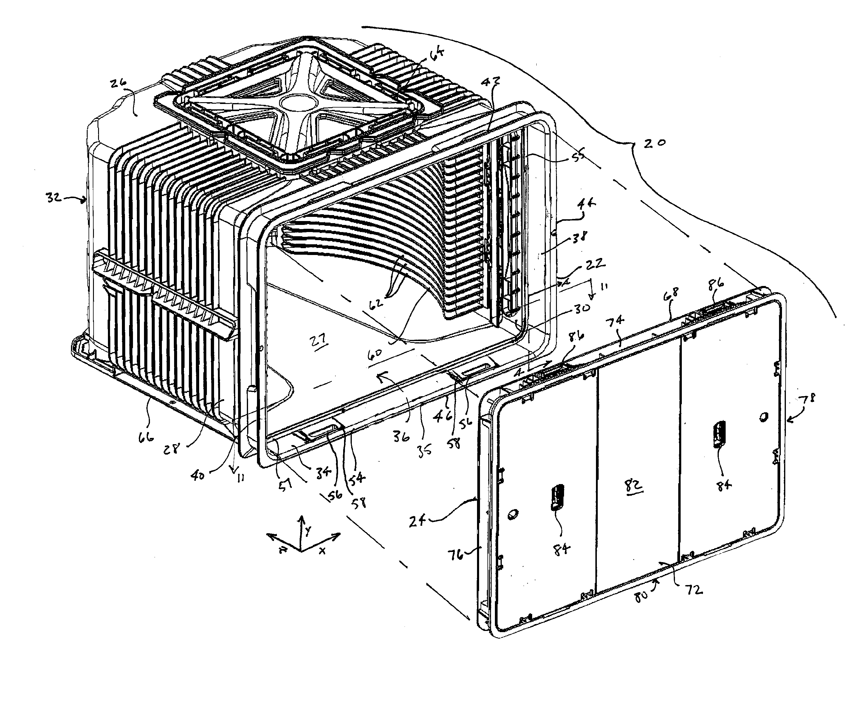 Wafer container with door guide and seal