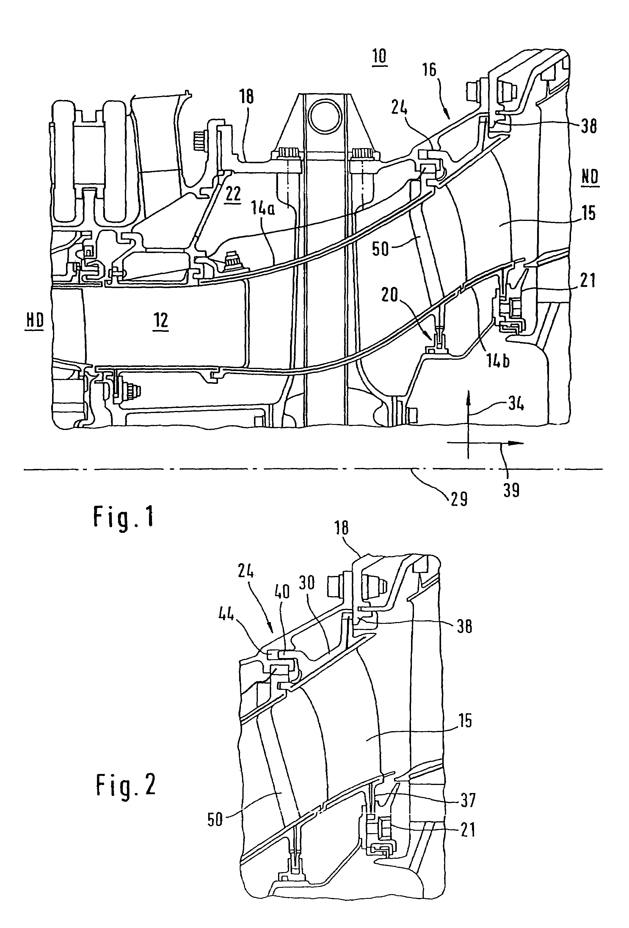 Guide blade fixture in a flow channel of an aircraft gas turbine