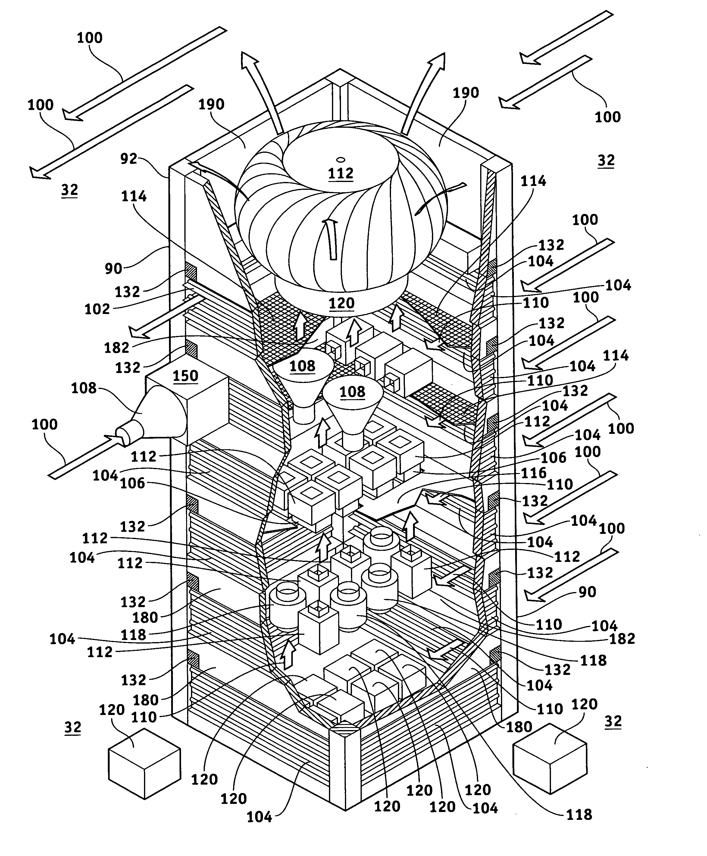 Method and apparatus to utilize the push-pull power of an upwards flow of wind energy within a structure