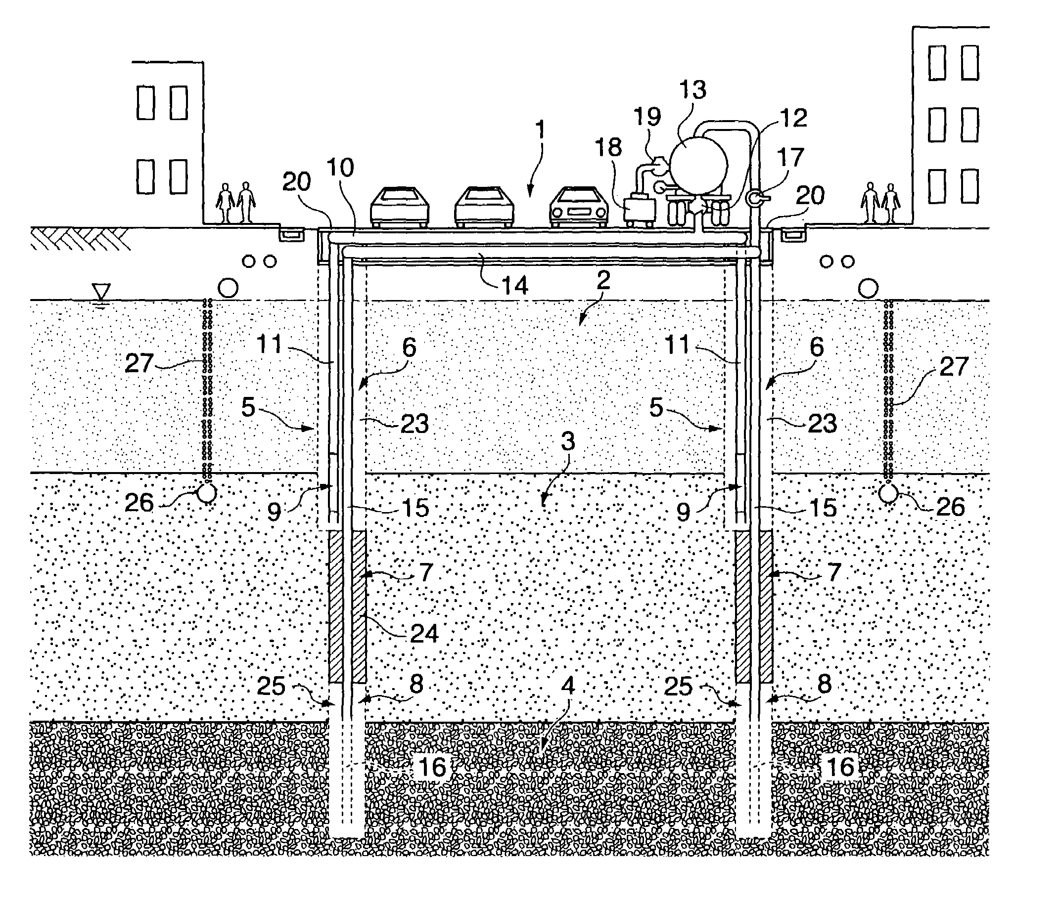 Method for preventing seismic liquefaction of ground in urbanized area and facilities used in this method
