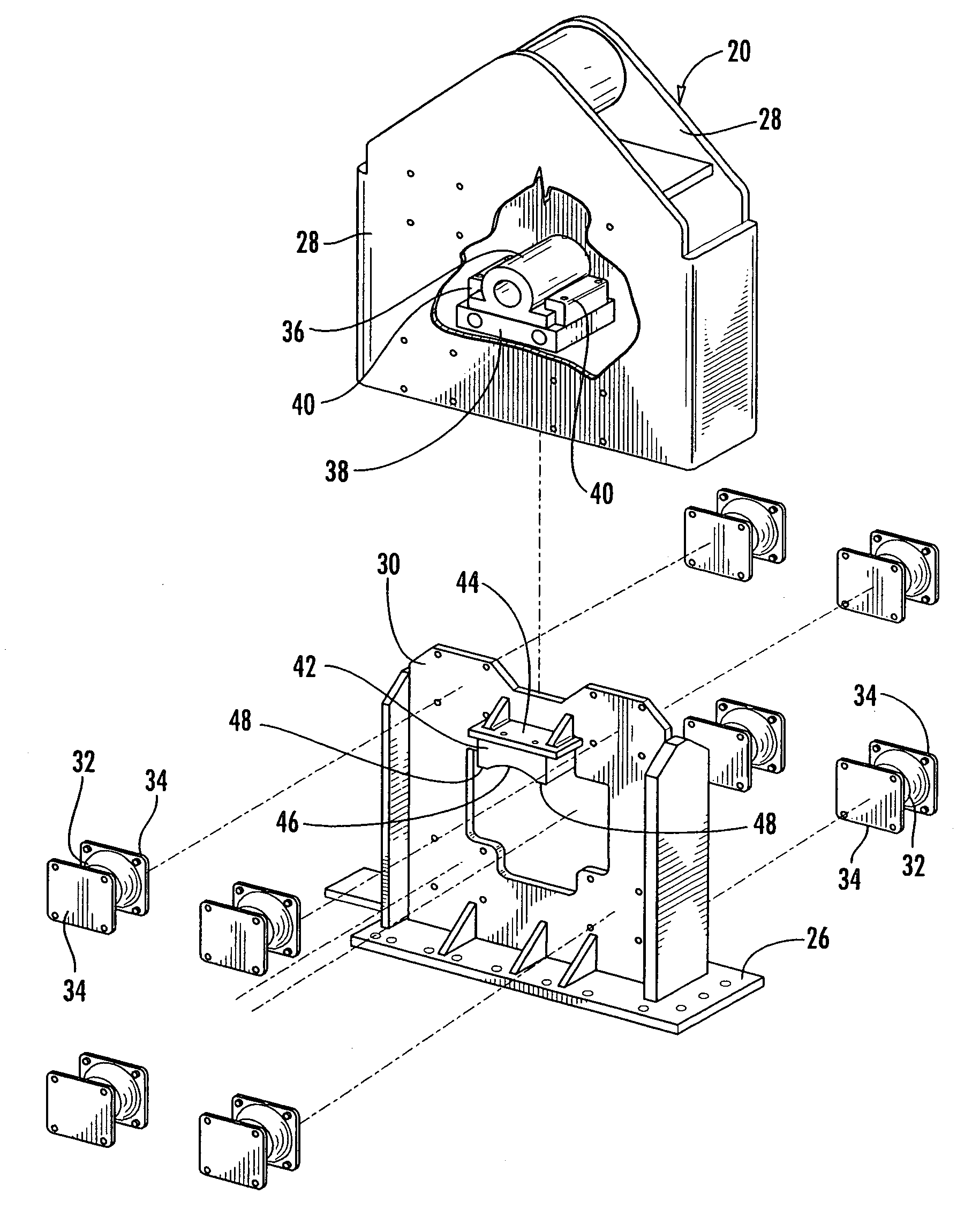 Vibratory pile driver/extractor with two-stage vibration/tension load suppressor