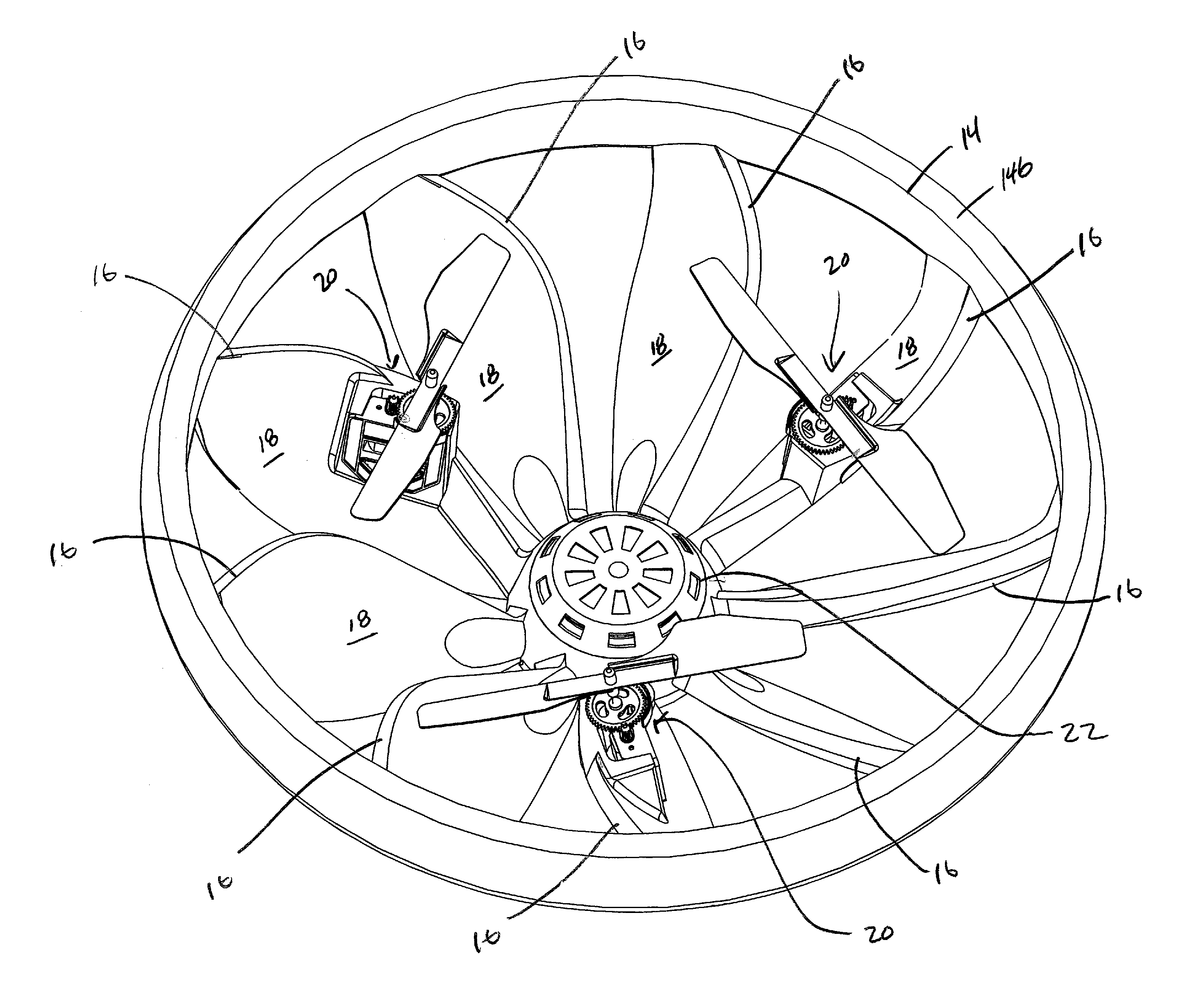Directionally controllable, self-stabilizing, rotating flying vehicle
