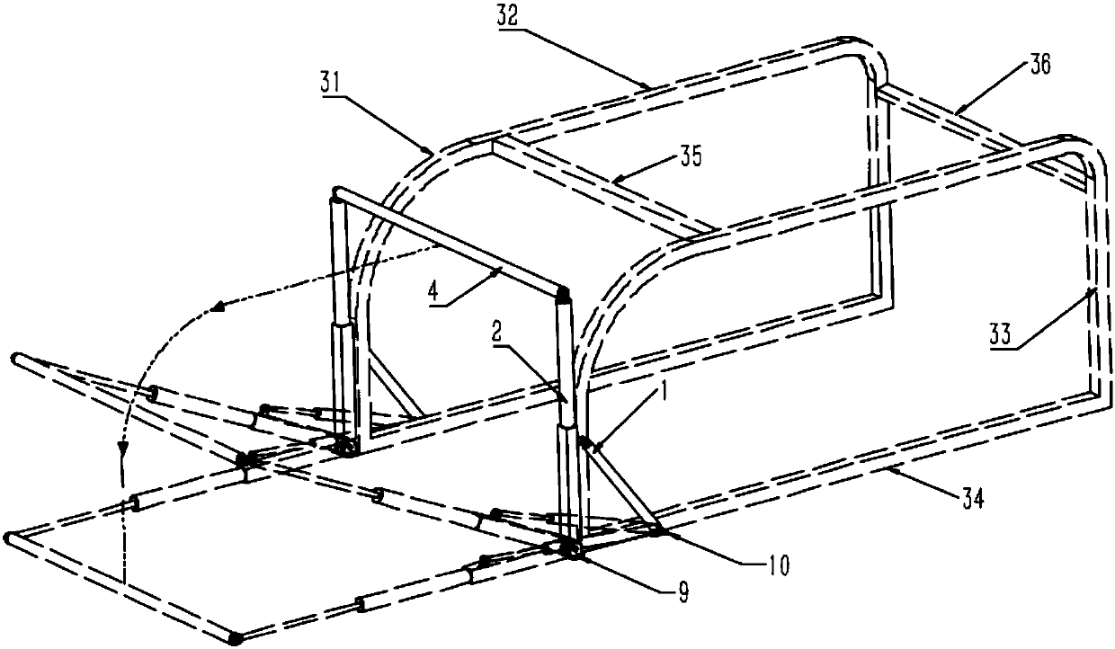 Non-avoiding stereo parking garage rising and falling along rails and provided with extending-retracting supporting systems