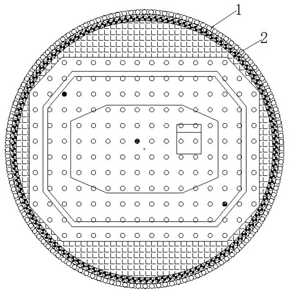 Supportless construction structure and supportless construction method for round deep base pit