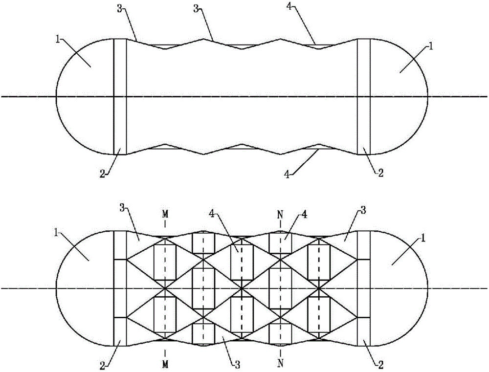 Multi-plane cylindrical shell structure with reinforced folded corners