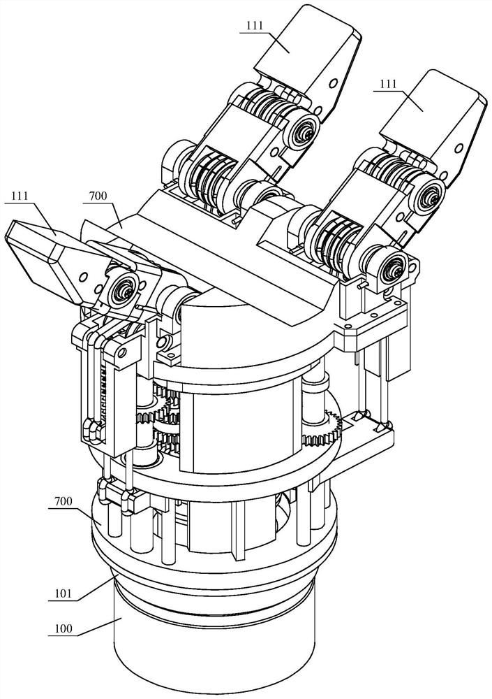 Coupling adaptive three-finger differential robot gripper device with tendon-rope transmission