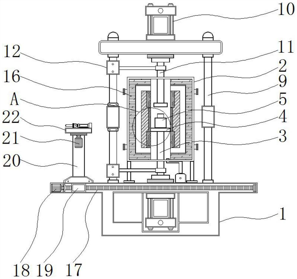 Oscillating hot-pressing sintering furnace with pressurizing auxiliary structure