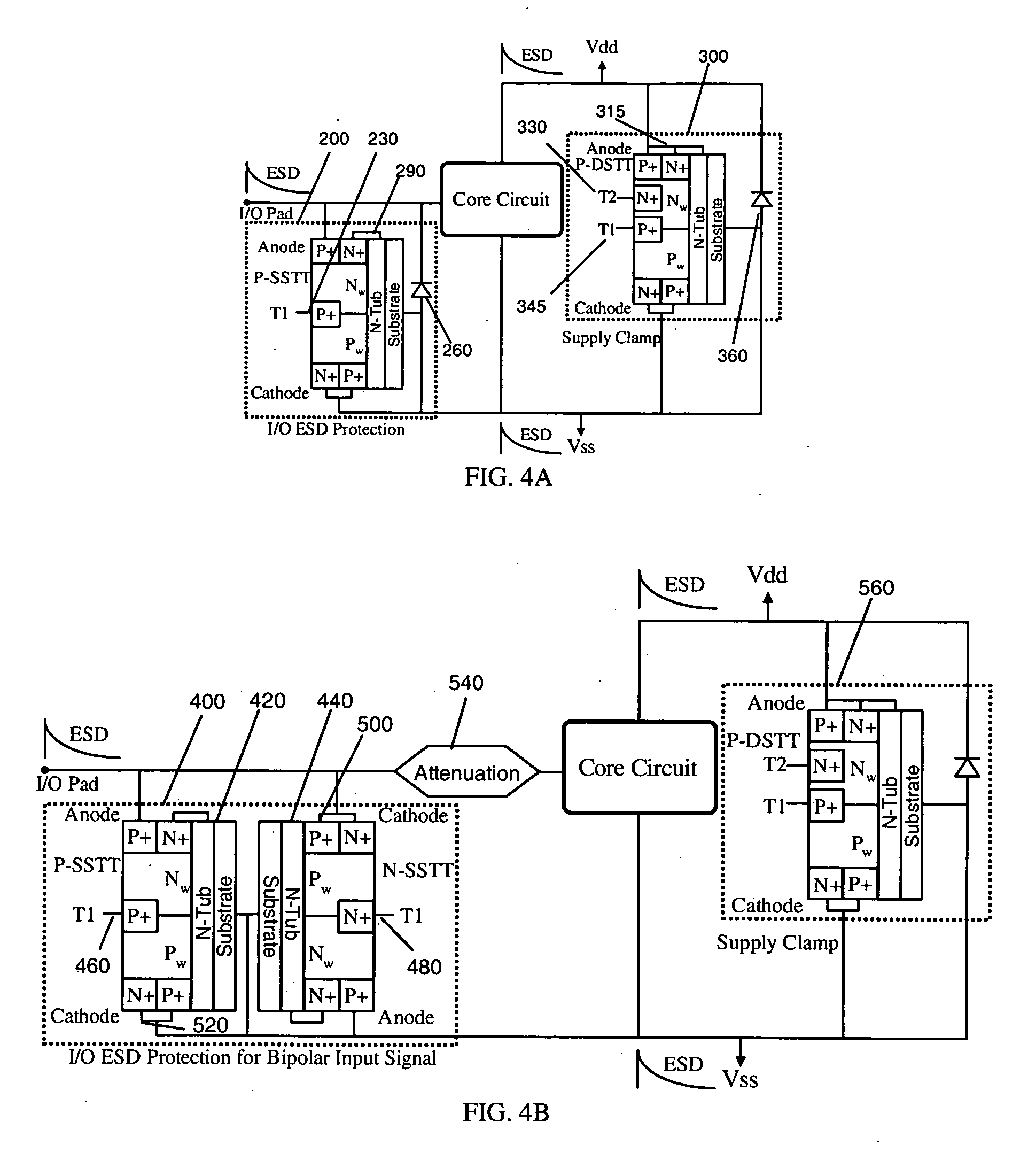 Electrostatic discharge protection device for digital circuits and for applications with input/output bipolar voltage much higher than the core circuit power supply