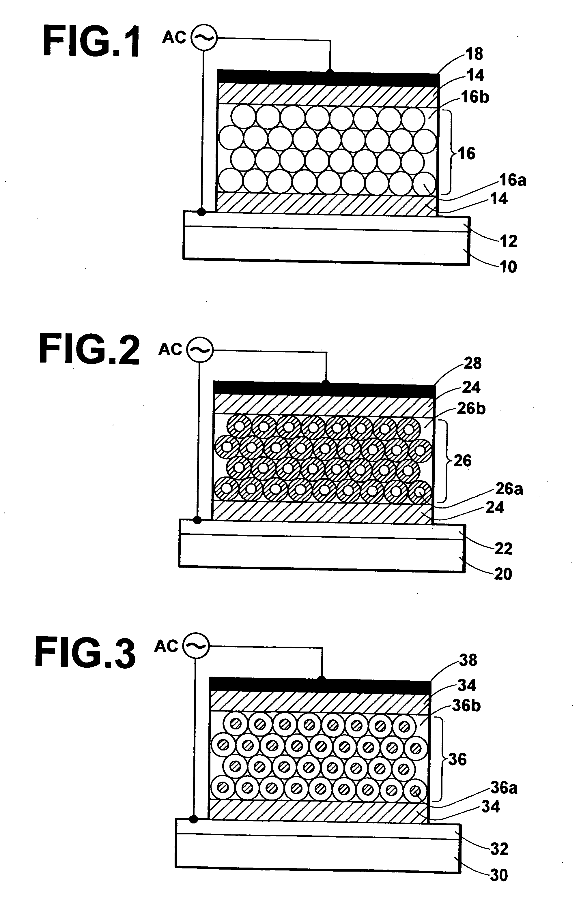 AC-driven electroluminescent element having light emission layer in which particles each containing fluorescent portion are densely arranged