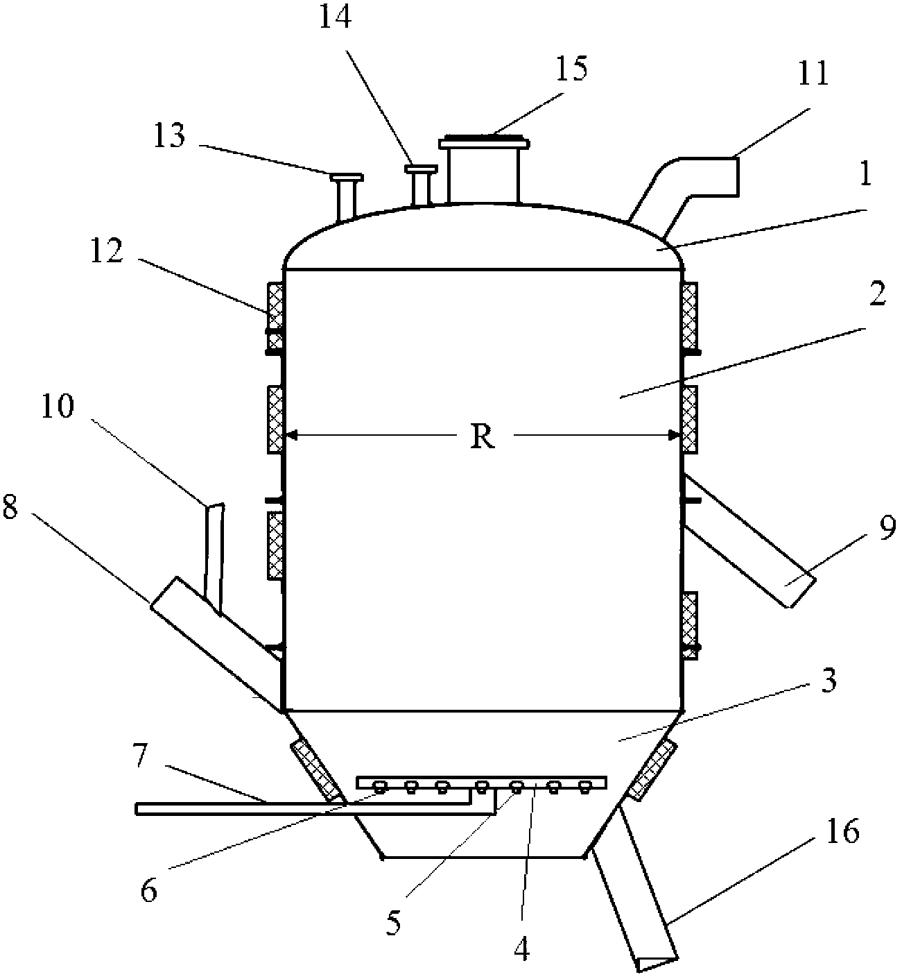 Device for producing coarse titanium tetrachloride by low-temperature fluidizing chlorination