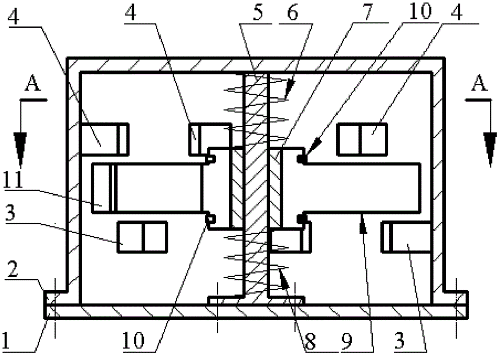 Vertical-vibration horizontal-swinging type power generation device of low frequency large amplitude piezoelectric cantilever beam