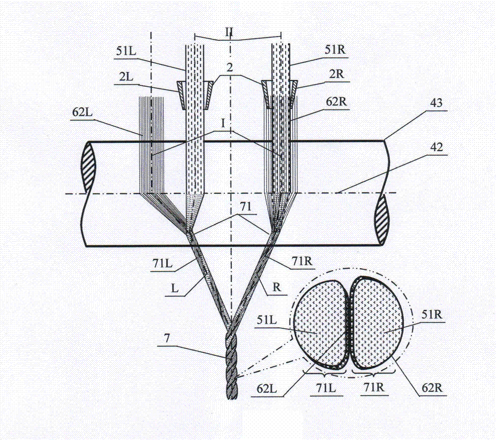 Silk net covering type 2*2 axis composite yarn, spinning method and application