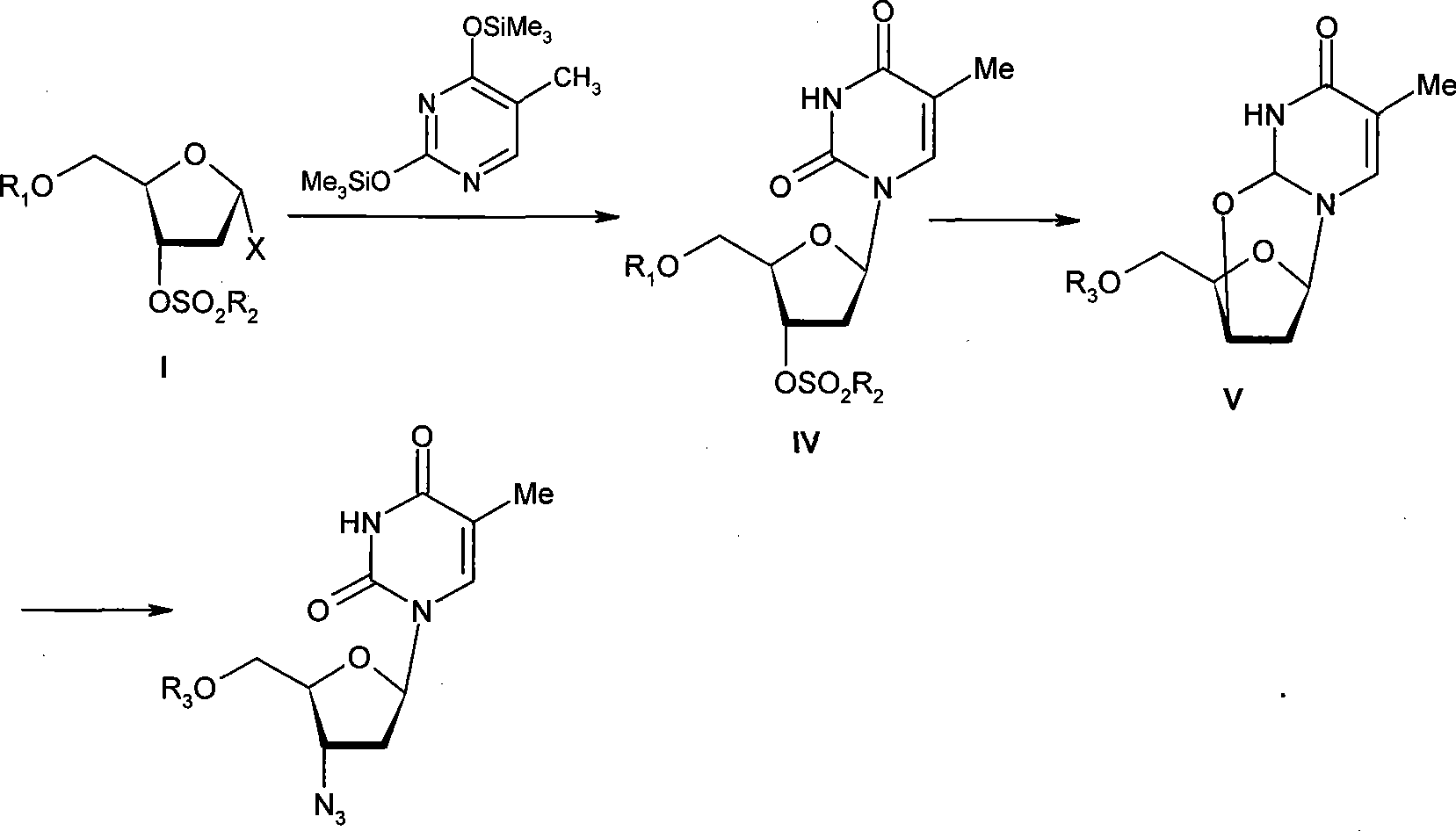 Intermediate for synthesizing azidothimidine, preparation thereof and use in azidothimidine synthesis