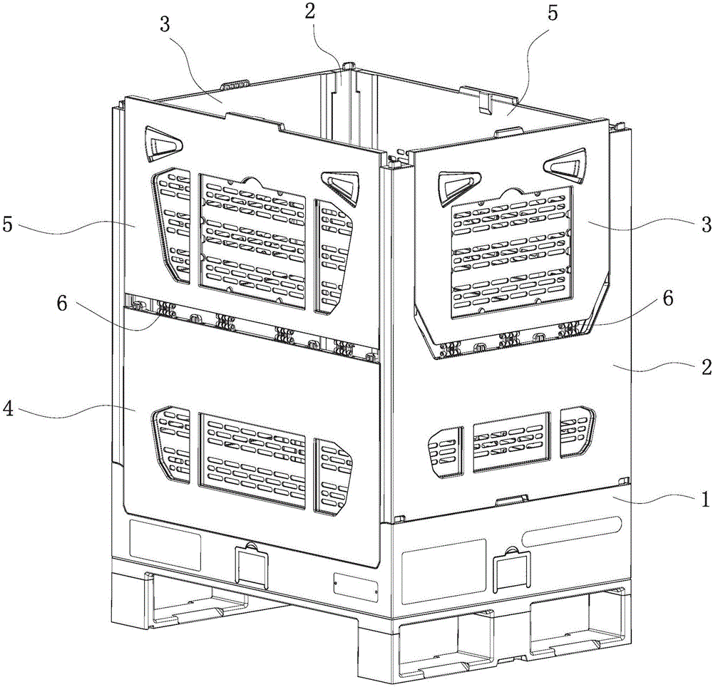 Container, hinged connection structure of container, and hinge assembly