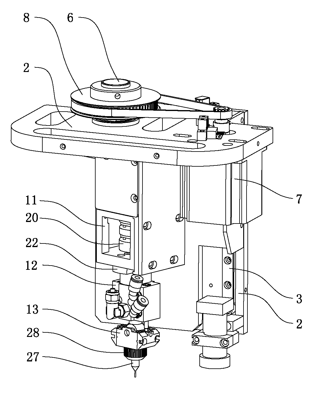 Head part mechanism of glue dispenser