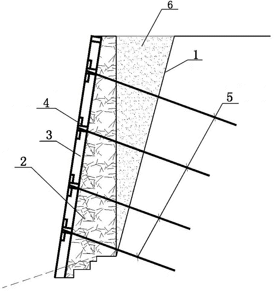 Anchor rod gravity retaining wall for high slope support and manufacturing method
