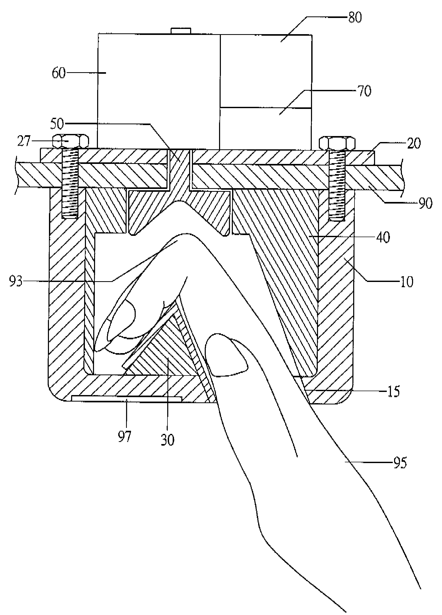 Buckling up phalanges joints type button input device