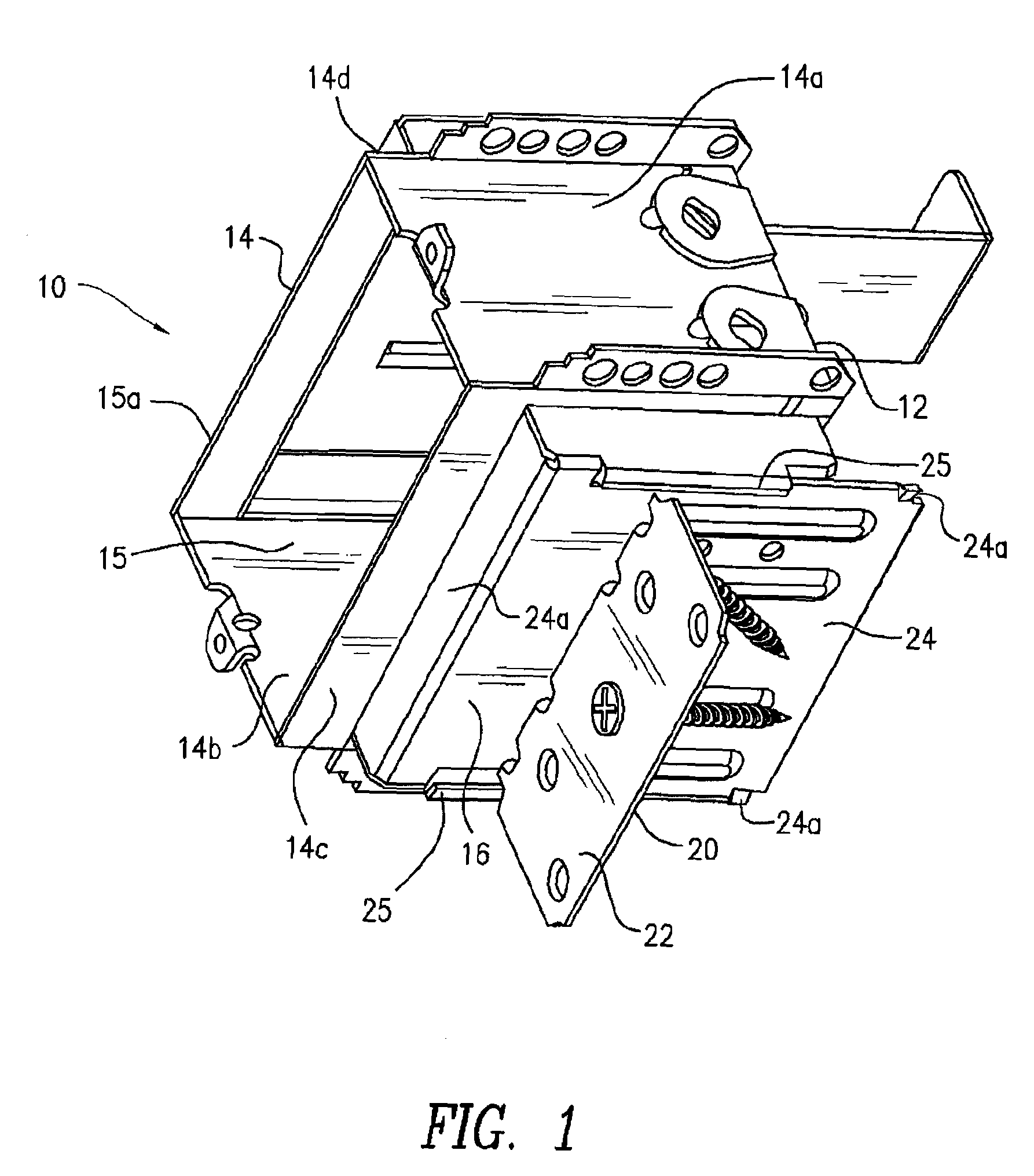 Electrical outlet box assembly for adjustable positioning with respect to a stud