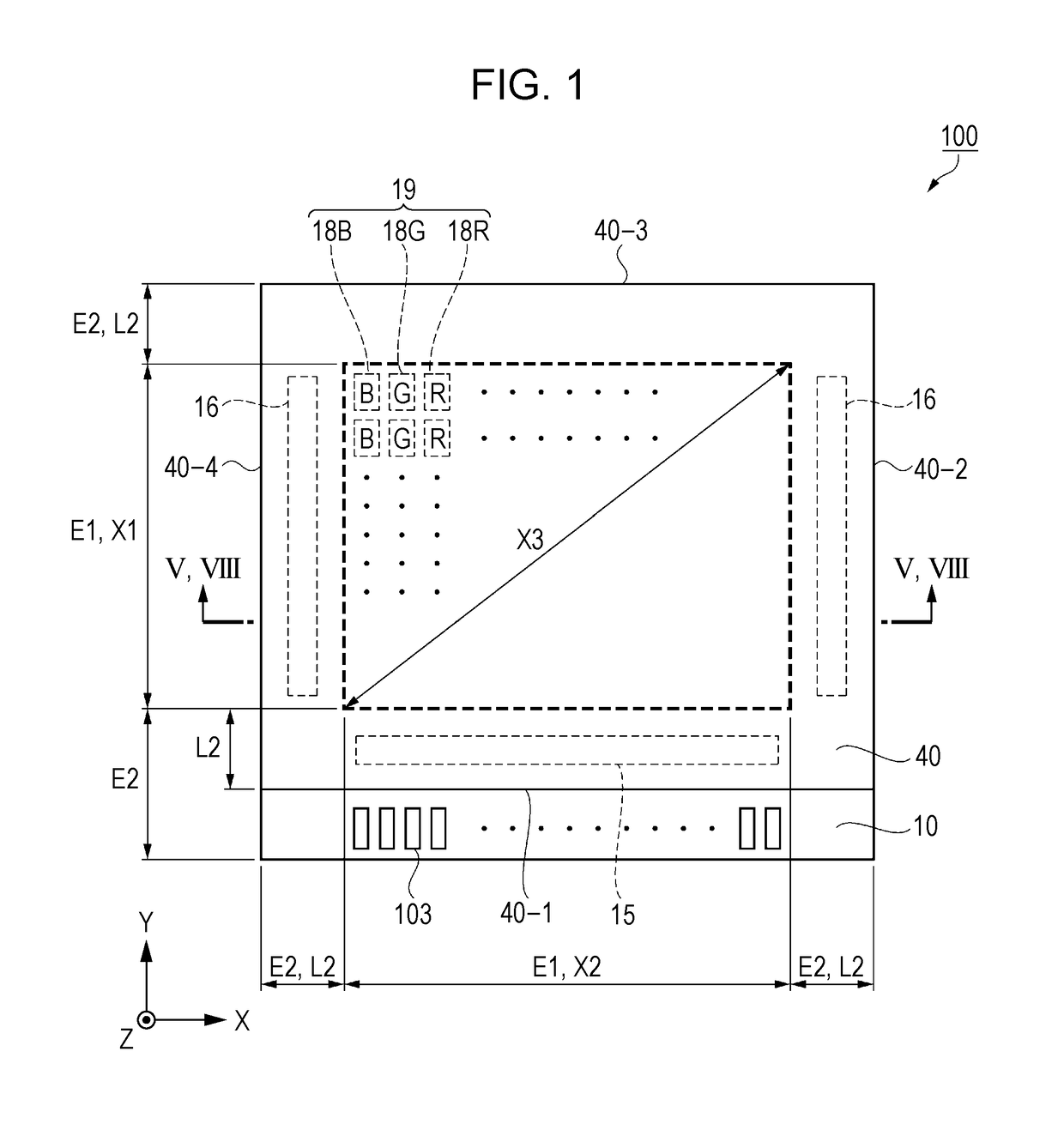 Display device having a substrate with a polygonal display area and an electronic apparatus